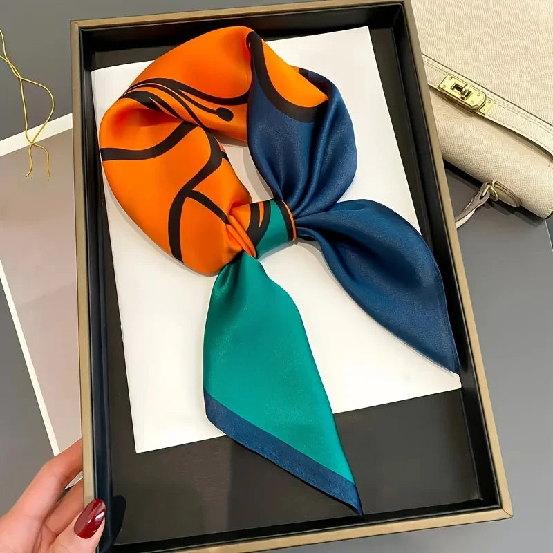 Luxury Brand Women Leopard Print Square Hijab Scarf Soft Satin Silk-like Small Neck Scarf Stylish Casual Headscarf