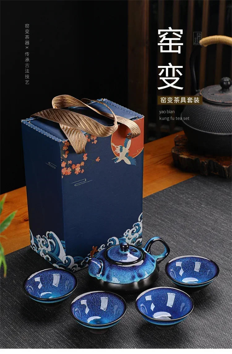 Classical Design Teapot Sets Gift Bag Drinkware Tea Sets Hand Painting Country Ceramic Chinese Tea Set Cup And Tea Pot Set
