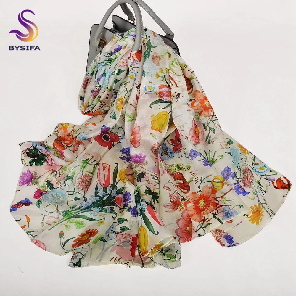 [BYSIFA] New Blue Green Silk Scarf Shawl Women Fashion Brand 100% Pure Silk Long Scarves Autum Winter Warm Neck Head Scarf Hijab