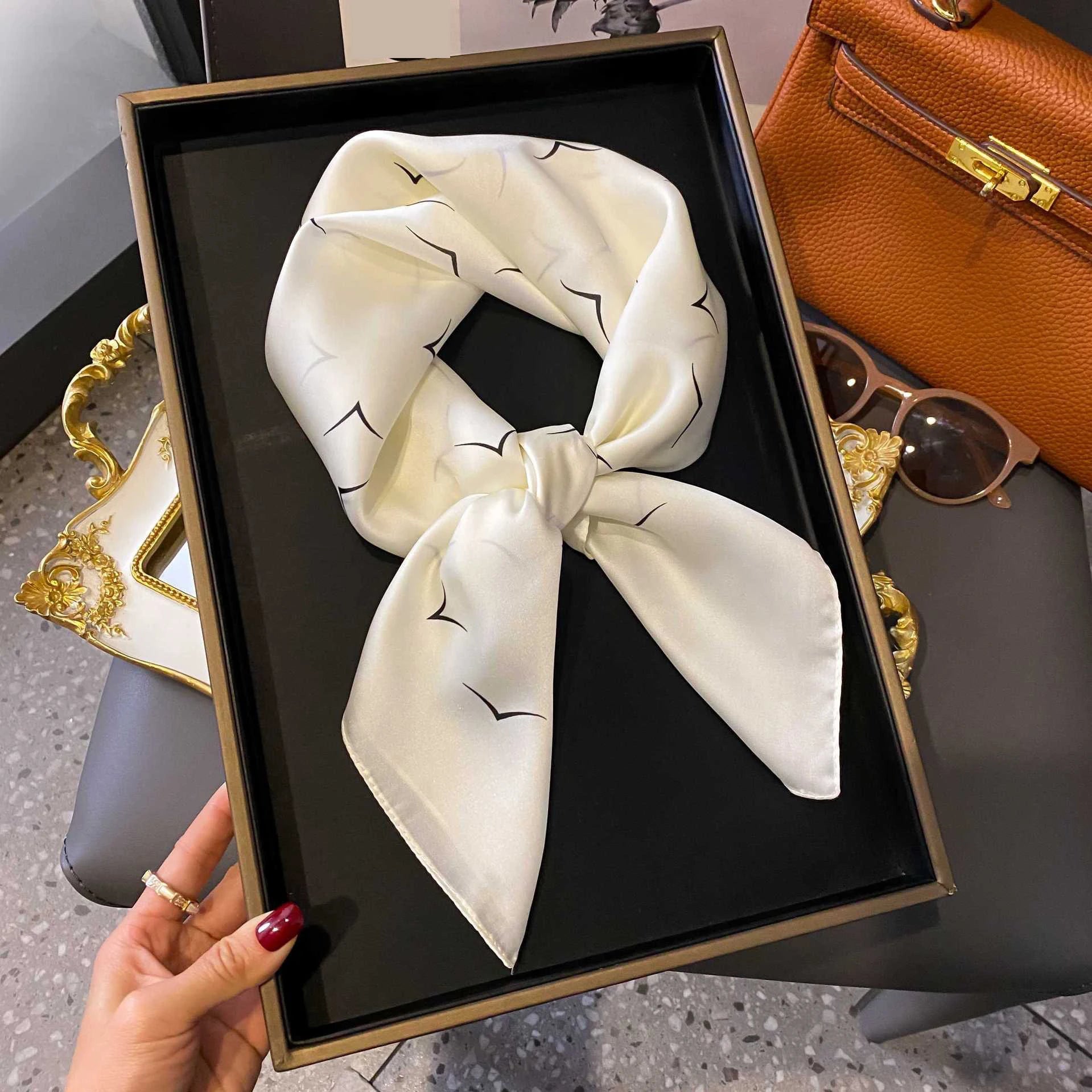 Luxury Brand Women Leopard Print Square Hijab Scarf Soft Satin Silk-like Small Neck Scarf Stylish Casual Headscarf