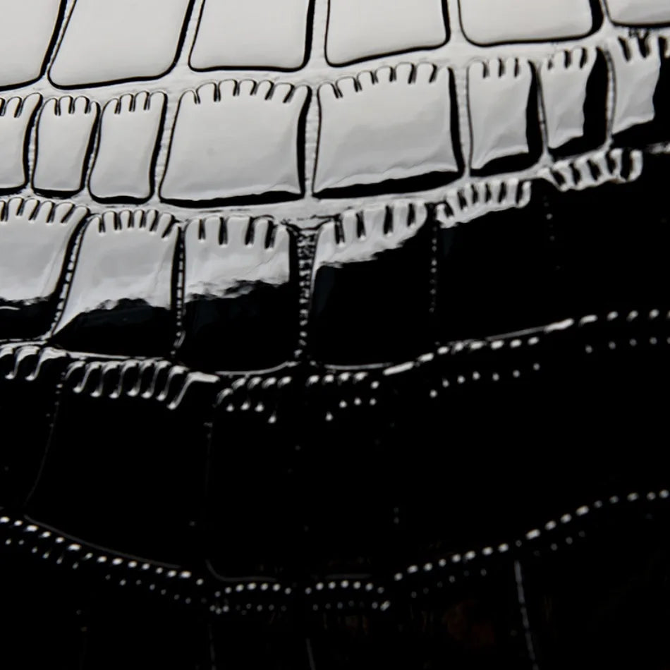 Women's Glossy Crocodile Embossed Patent Leather Bucket Bag Casual Top Handle Crossbody Shoulder Handbag for Daily Commute Sac