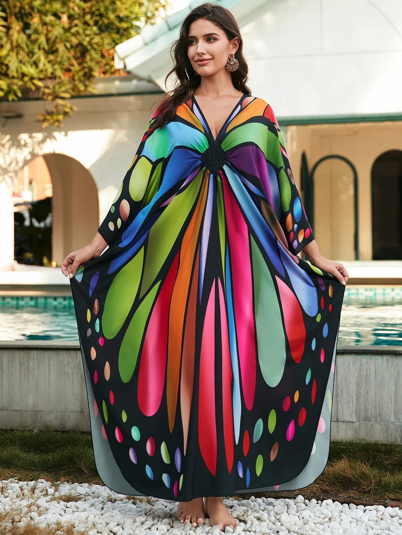 Kaftan Dresses for Women Plus Size Batwing Sleeve Caftans Long Bathing Suit Cover Up Maxi Beach Dress Loungewear