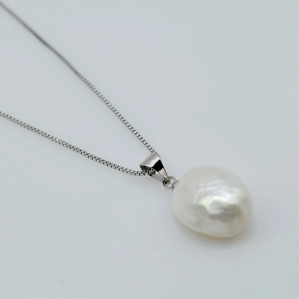 Pearl Pendant Necklace Natural Freshwater Pearl Silver Necklace Baroque Pearl Natural Shape Simple Style Women's Necklace