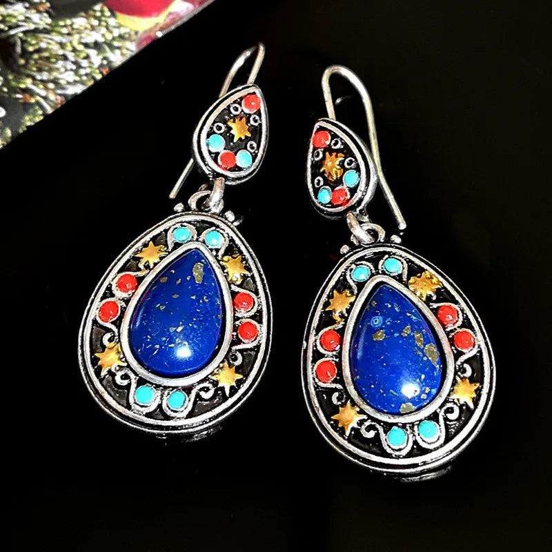 Gorgeous Silver Color Water Drop Earrings Inlaid Natural Stone Dangle Earrings for Women Bridal Engagement Wedding Jewelry Gifts
