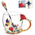 Flower Tea Cup Butterfly Rose Clear Glass Fancy Coffee Mug with Spoon Gift Box for Her Mom Wife Grandma Girls Friends Valentine