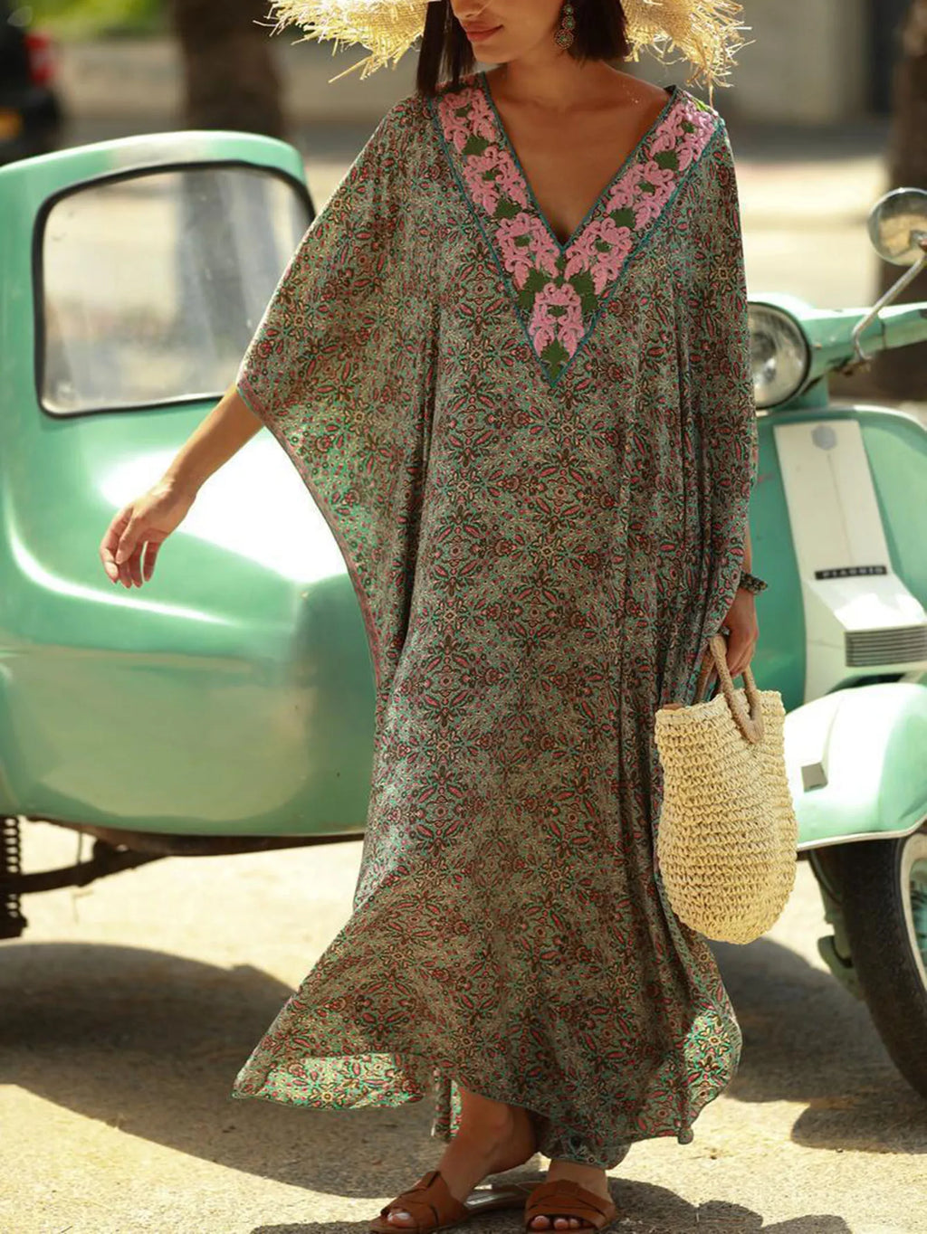 Quick-Dry Ombre Loose Plus Size Beach Kaftan Dress Bikini Cover-Up for Resort