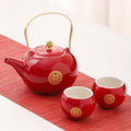 Red Ceramic Tea Set, Chinese Wedding Tea Set, Handmade Tea Pot Set, Special Customized Home Porcelain Beauty Tea Cup Set