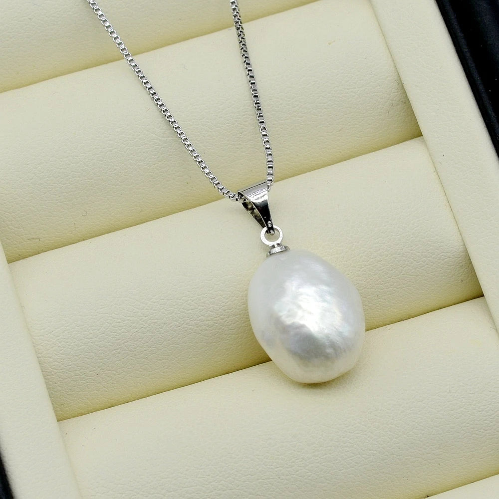 Pearl Pendant Necklace Natural Freshwater Pearl Silver Necklace Baroque Pearl Natural Shape Simple Style Women's Necklace