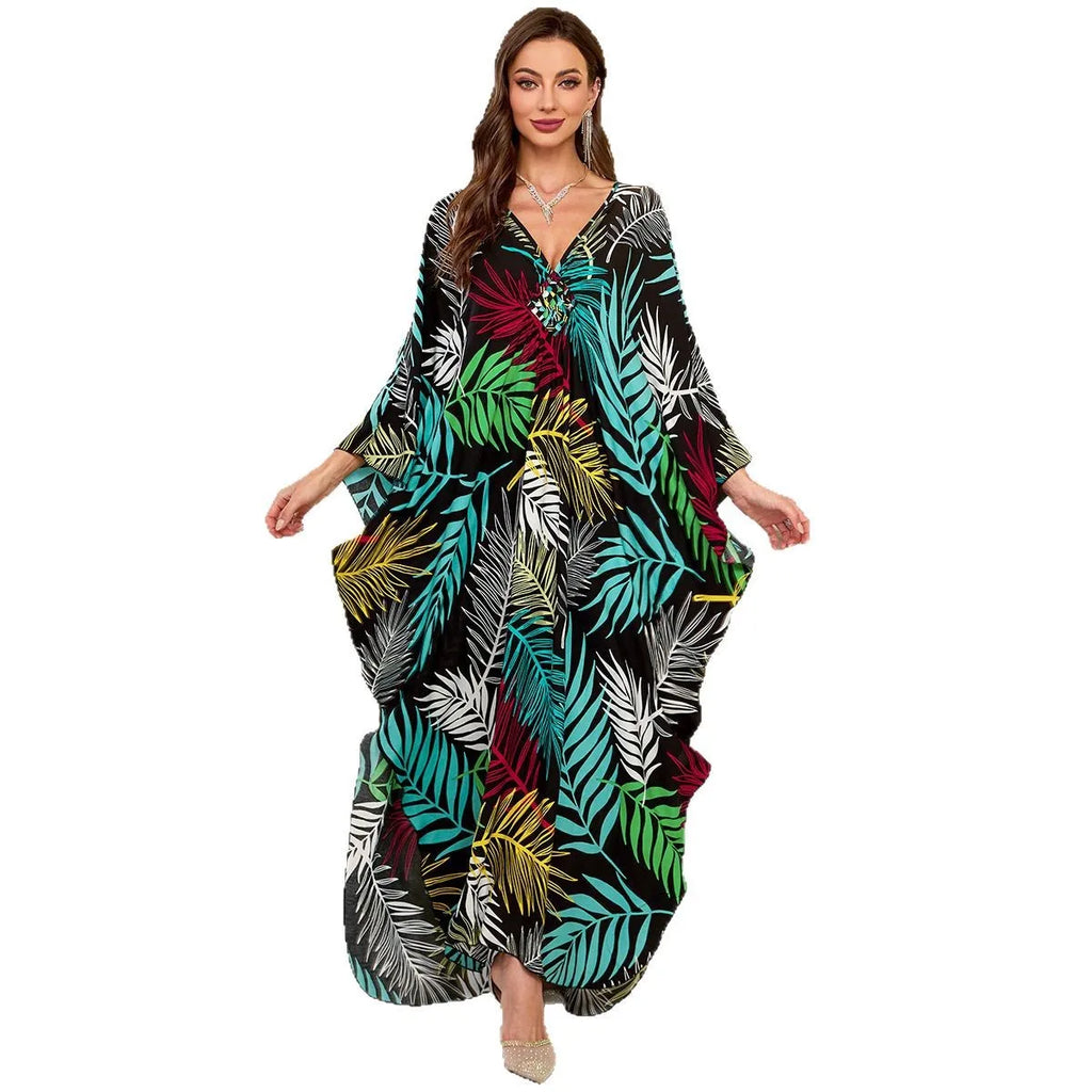 New 2025 Women's Cotton Beach Cover up Loose Kimono Sle Printed Sarong Swimwear Beach Coat Cross-Border Sports Fitn