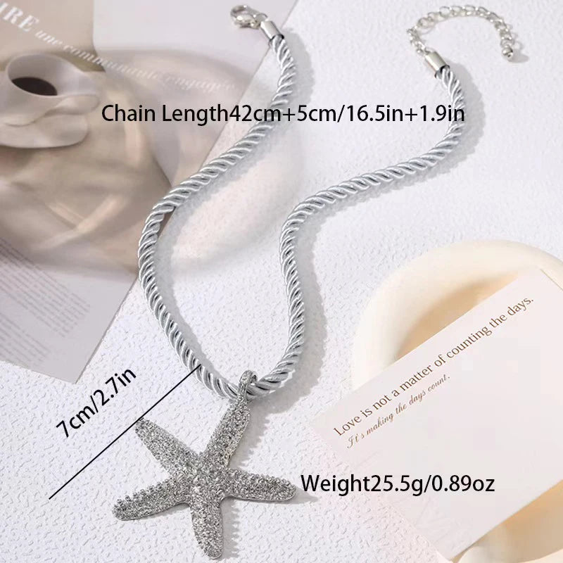 3 Pcs/set Simple Fashion Starfish Pendant Necklace Ocean Style Party Banquet Exaggerated Earrings Personalized Women Jewelry Set