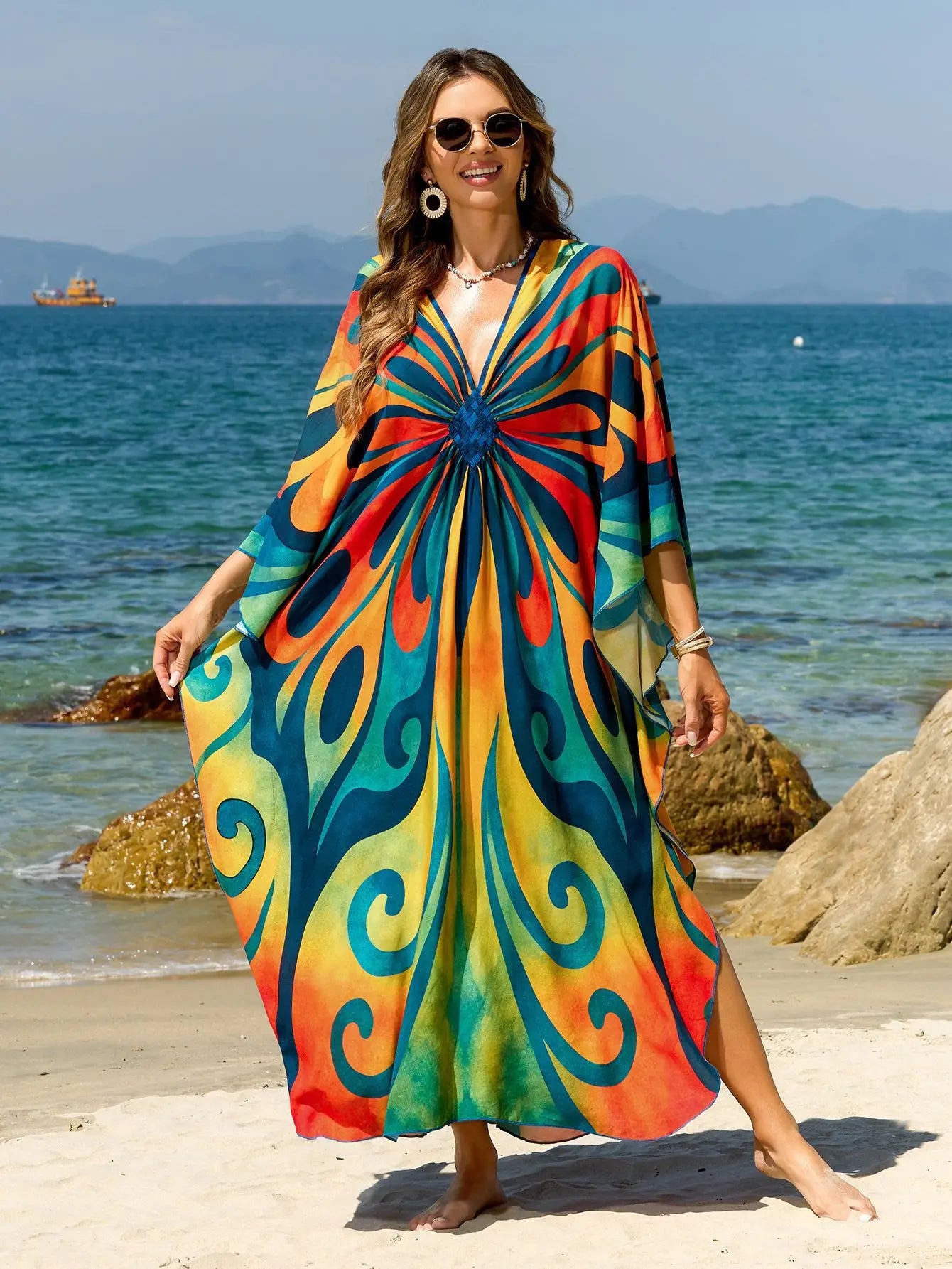 Caftans for Women Summer Beach Kaftan Dresses Tie Dye Printed Hand Woven Cover Ups for Swimwear Hot Sales