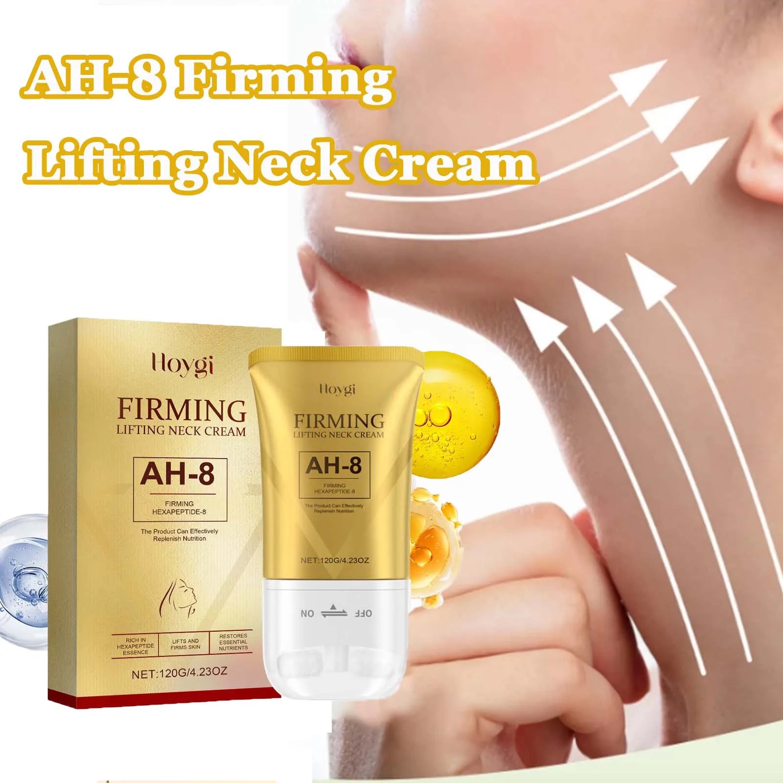 AH-8 Neck Firming Roller Cream Moisturizing Lifting Brighten Skin Fades Fine Lines Reduce Double Chin Massage Firm Neck Cream