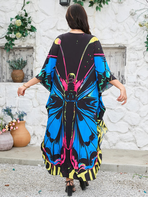 2024 New Handmade Knitted Beach Cover Up Dress, Positioning Print Plus Size Vacation Beach Dress