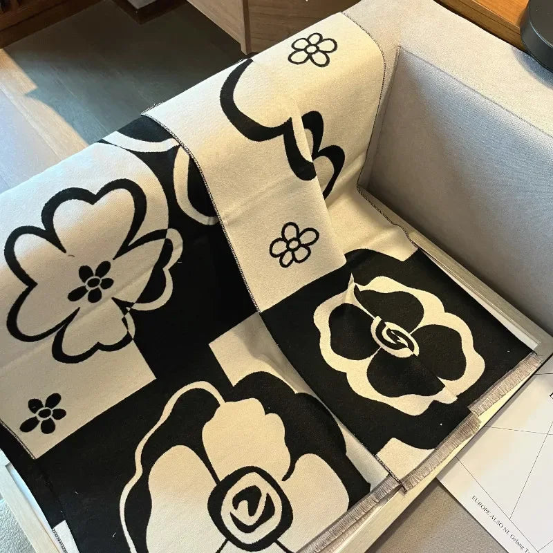 Elegant Women Flowers Soft Acrylic Cashmere Scarf Shawl Autumn Winter Neckerchief Spring Summer Travel Cape Long