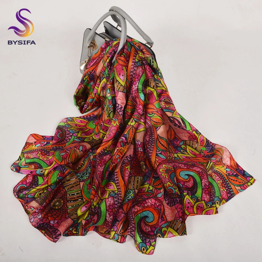 [BYSIFA] New Blue Green Silk Scarf Shawl Women Fashion Brand 100% Pure Silk Long Scarves Autum Winter Warm Neck Head Scarf Hijab