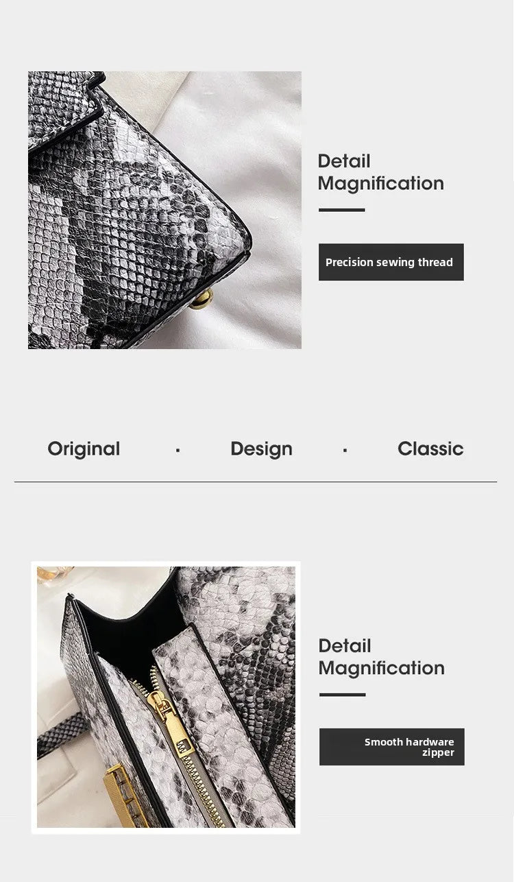 Fashionable High-end Texture Light Luxury Snake Print Niche Design Versatile Handhold Bag Shoulder Bag Crossbody Bag Armpit