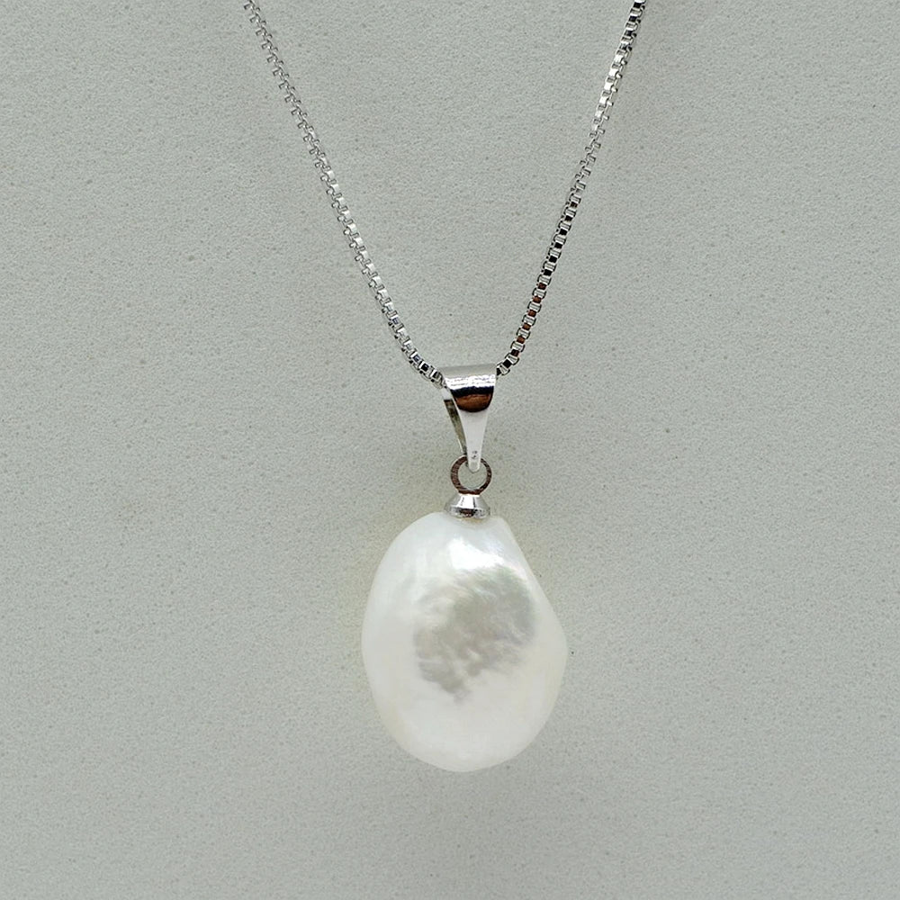 Pearl Pendant Necklace Natural Freshwater Pearl Silver Necklace Baroque Pearl Natural Shape Simple Style Women's Necklace