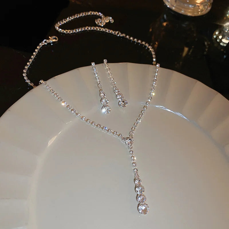 Colorful Rhinestonewater Drop Round Flower Necklaces for Women Vintage Advanced Collar Chains Aesthetic Dainty Jewelry Wholesale