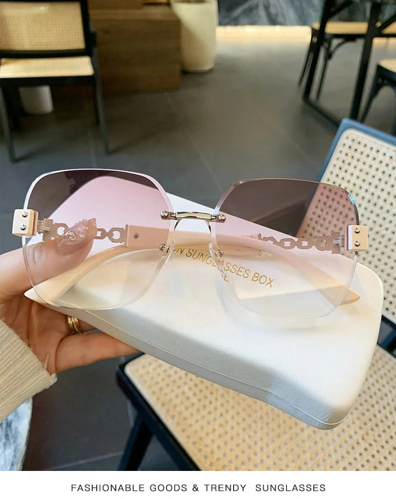 New Square Sunglasses Women Beautiful Brand Designer Colorful Sun Glasses Female Rimless Round Outdoor Eyewear