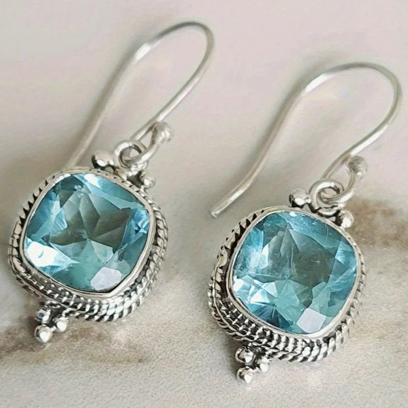 Gorgeous Silver Color Water Drop Earrings Inlaid Natural Stone Dangle Earrings for Women Bridal Engagement Wedding Jewelry Gifts