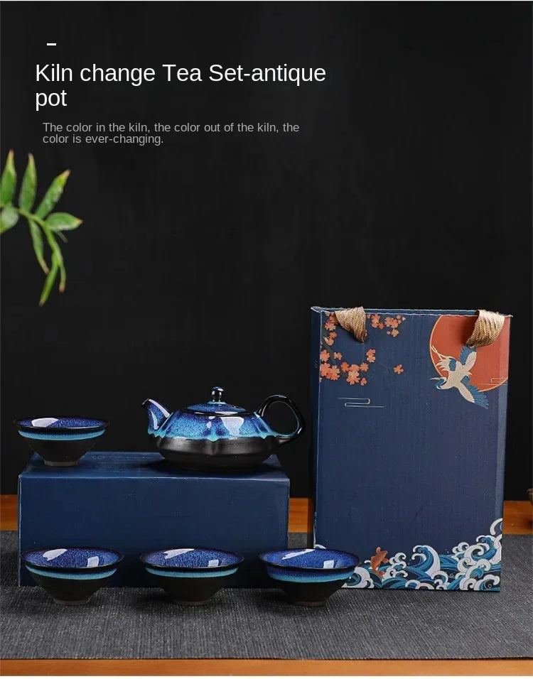 Classical Design Teapot Sets Gift Bag Drinkware Tea Sets Hand Painting Country Ceramic Chinese Tea Set Cup And Tea Pot Set