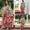 Women Ethnic Print Kaftan Beach Dress Bathing Suit Plus Size Swimsuit Cover Up Beachwear