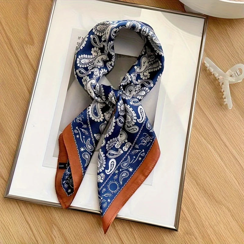 Luxury Brand Women Leopard Print Square Hijab Scarf Soft Satin Silk-like Small Neck Scarf Stylish Casual Headscarf