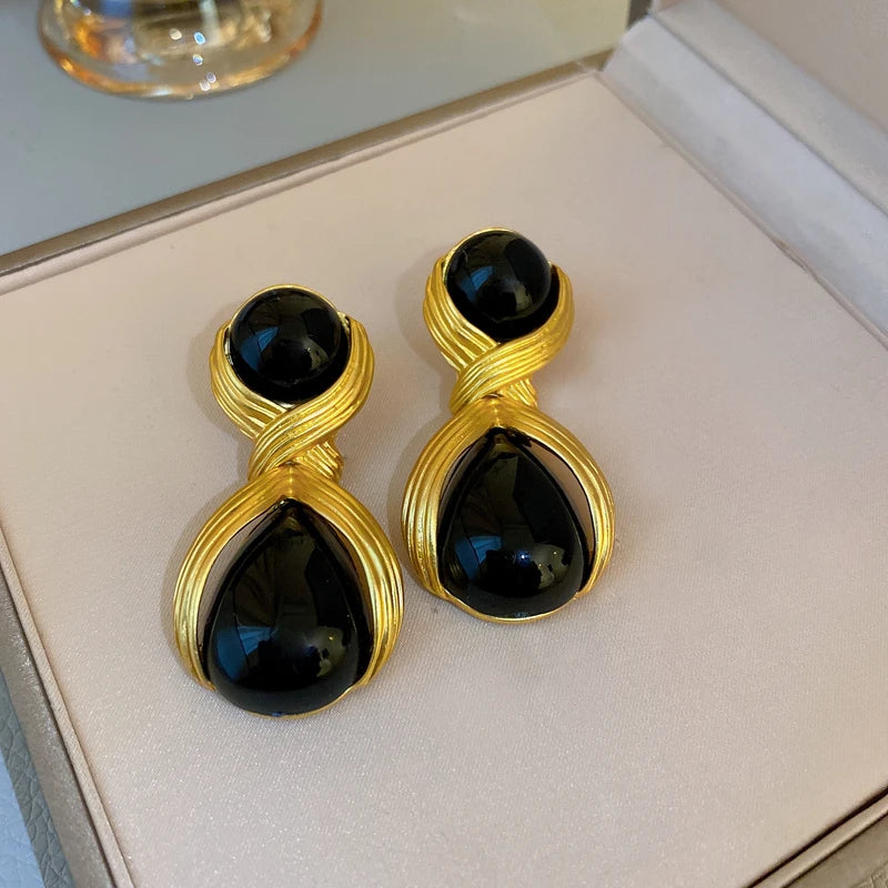 Rhinestone Circle Water Drop Metal Vintage Dangle Earrings for Women Personality Exquisite New in Earring 2024 Aesthetic Jewelry