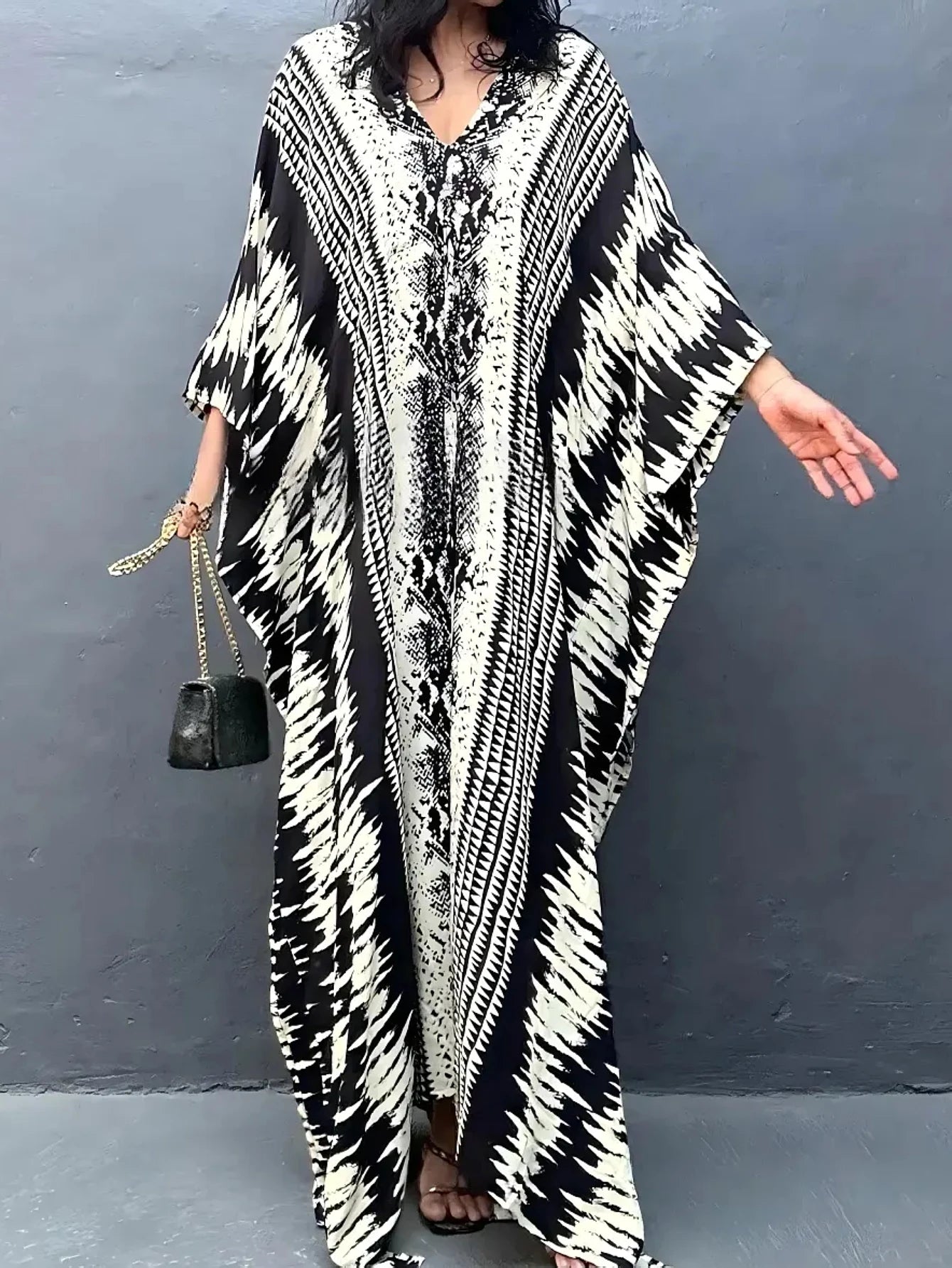 MAKABO Kaftan Dresses for Women, V Neck Moo Moos Colorful Print Cover Ups Caftan Beach Dresses for Swimwear