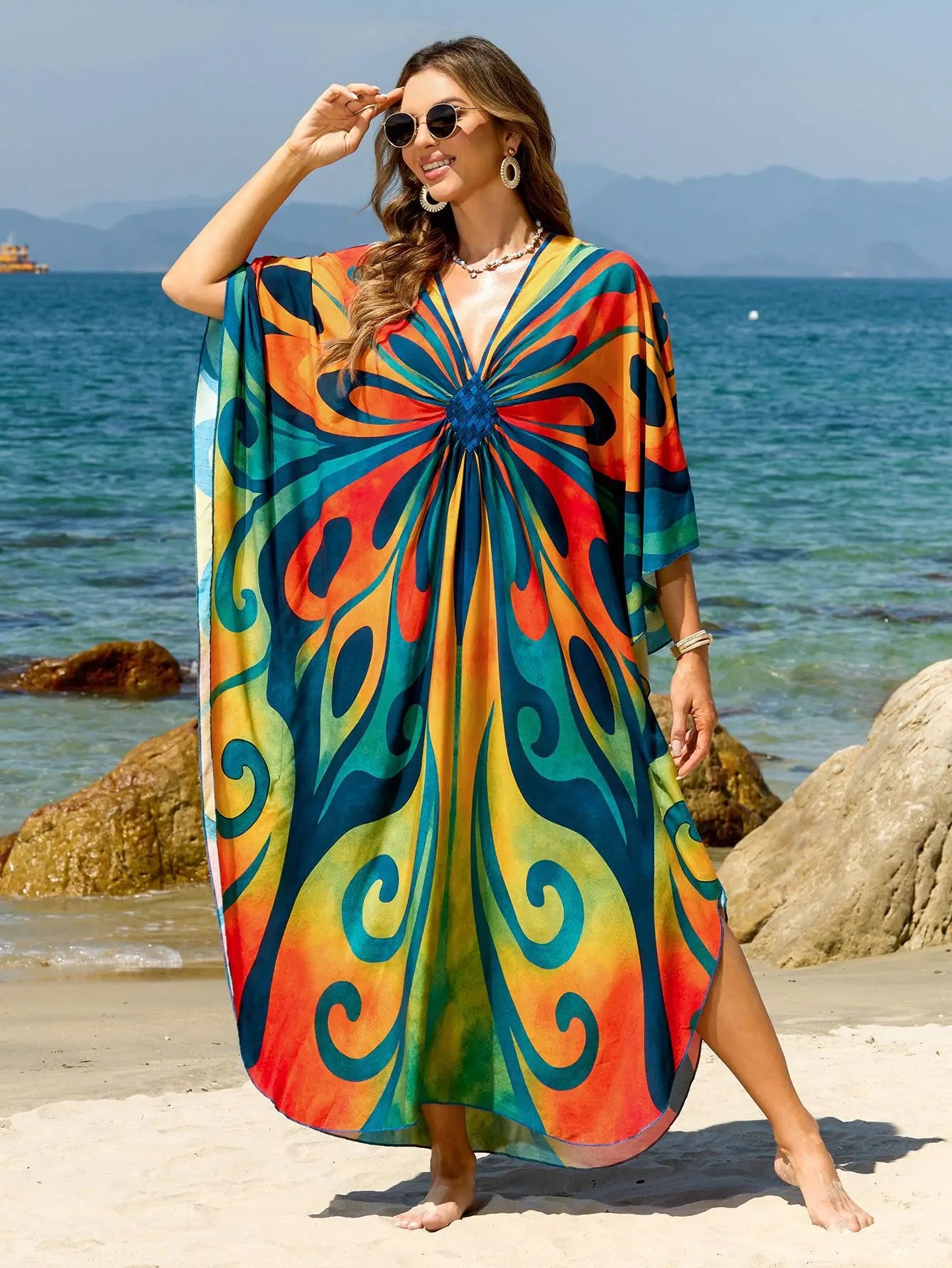 Caftans for Women Summer Beach Kaftan Dresses Tie Dye Printed Hand Woven Cover Ups for Swimwear Hot Sales