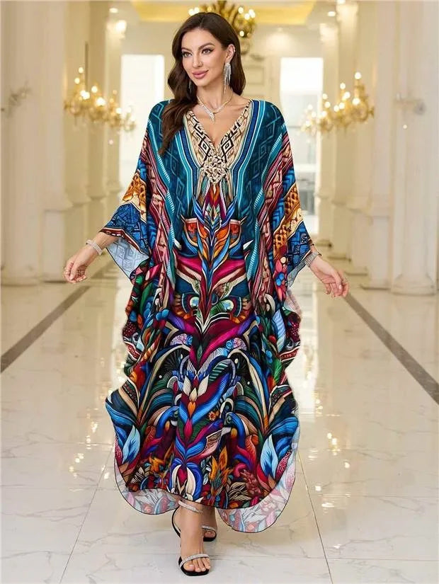 New 2025 Women's Cotton Beach Cover up Loose Kimono Sle Printed Sarong Swimwear Beach Coat Cross-Border Sports Fitn