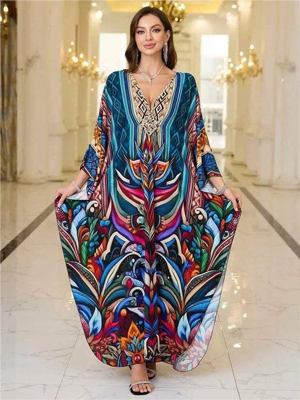 New 2025 Women's Cotton Beach Cover up Loose Kimono Sle Printed Sarong Swimwear Beach Coat Cross-Border Sports Fitn