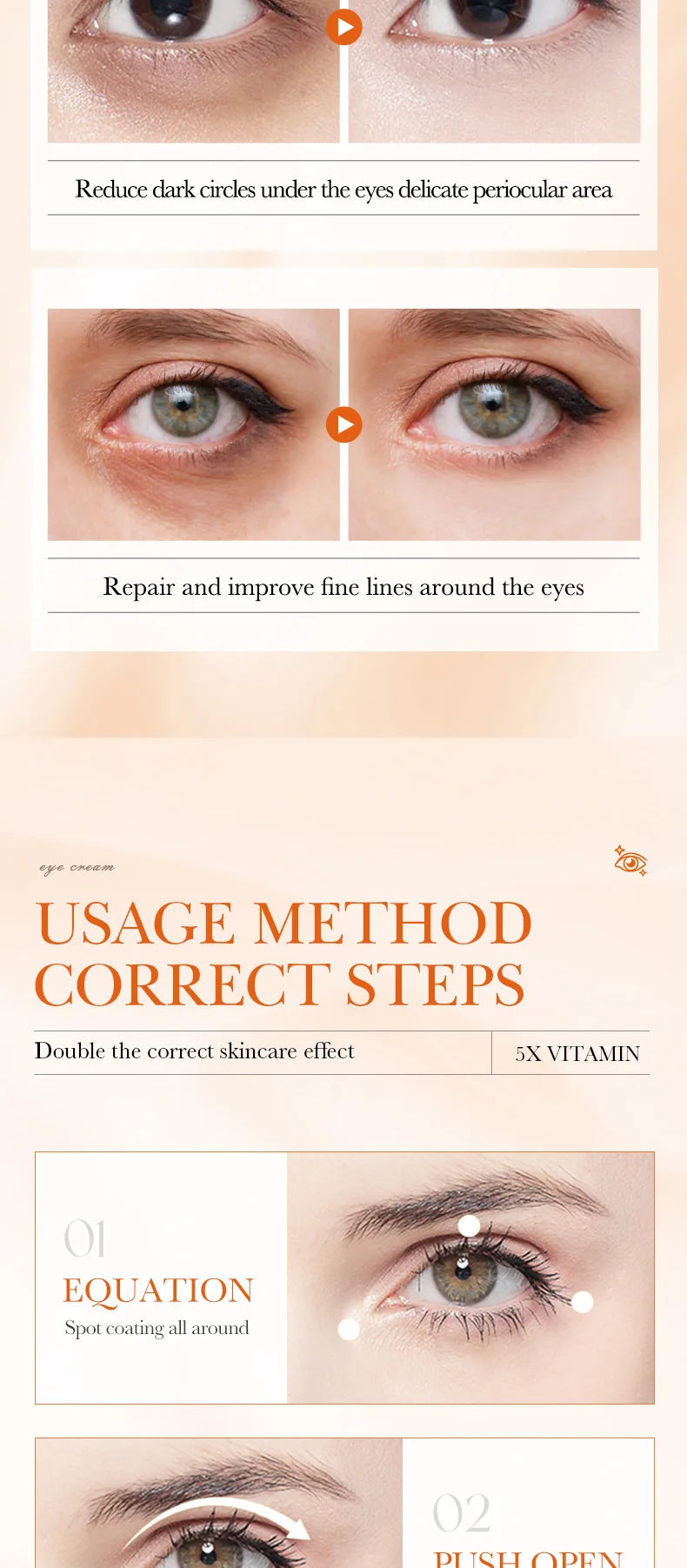 SADOER Vitamin C Eye Cream Anti Dark Circles Eyes Bags Remover Moisturizing Brightening Firming Skin Care Products for Eyes