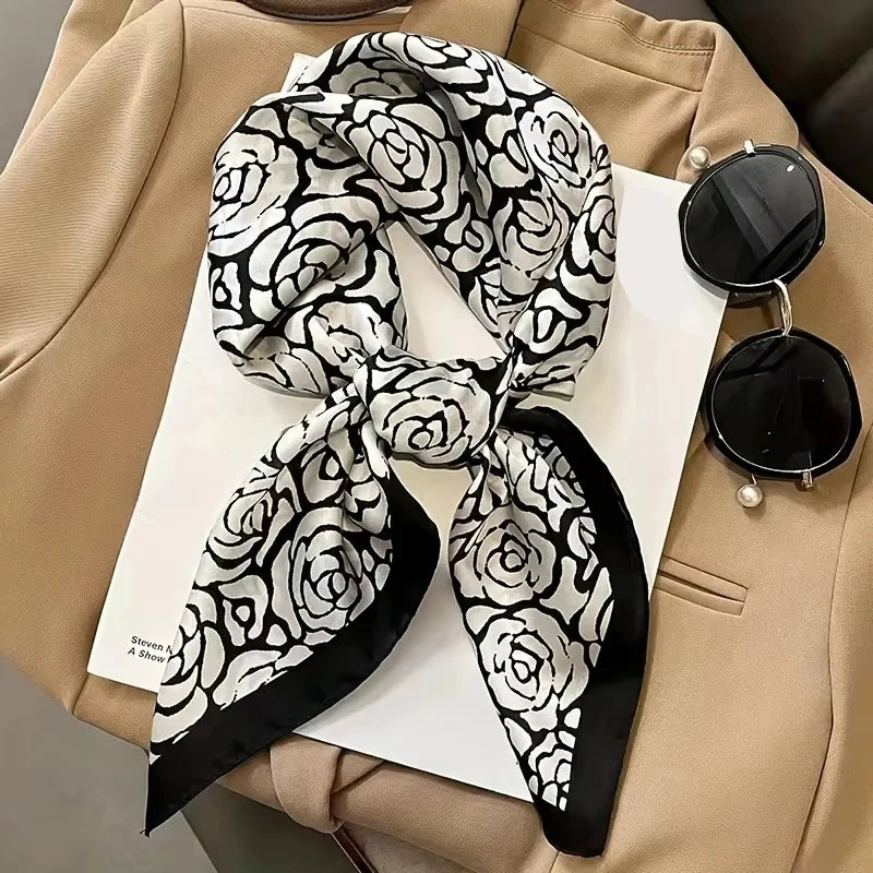 Luxury Brand Women Leopard Print Square Hijab Scarf Soft Satin Silk-like Small Neck Scarf Stylish Casual Headscarf