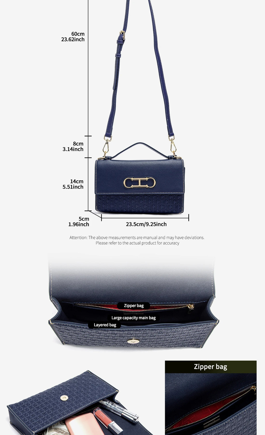 CH Crossbody Bag Brand Women's Bag Letter Print Leather Compact Elegant Handbag Tote Bag Exquisite Fashion Women's Bag