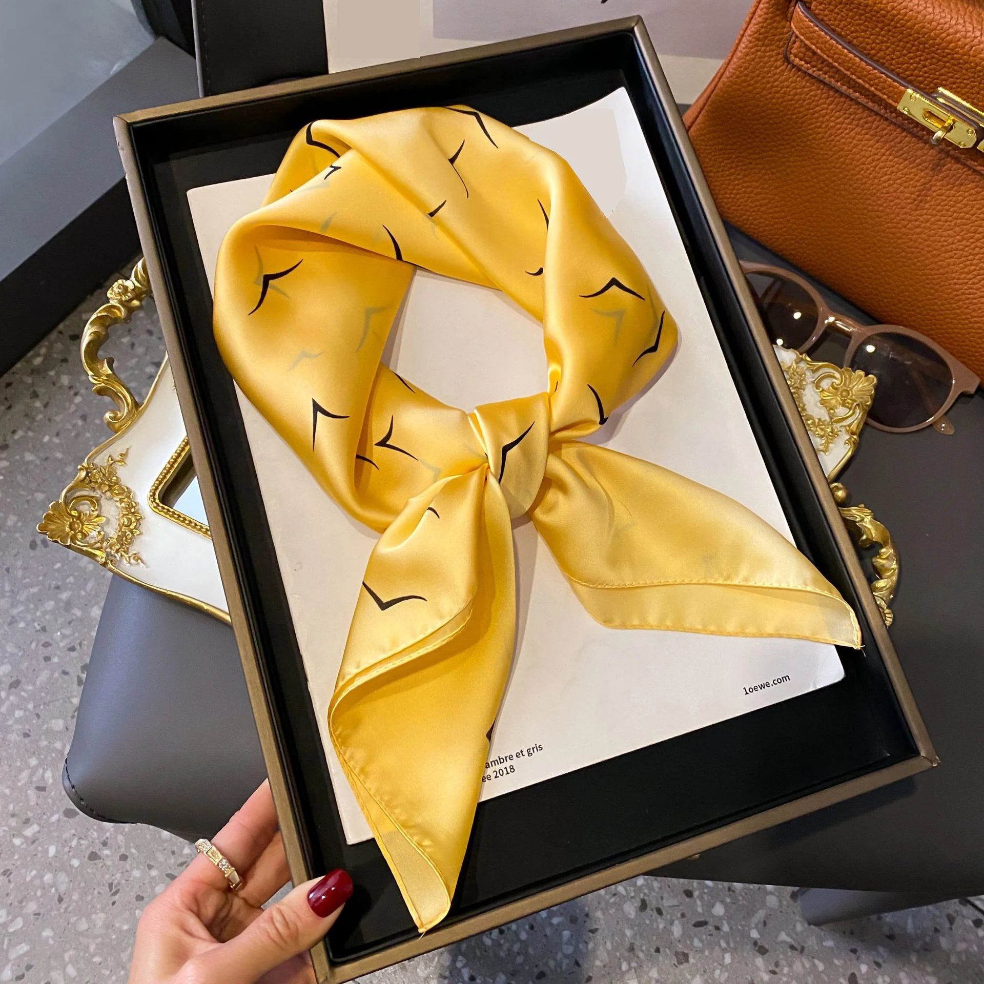 Luxury Brand Women Leopard Print Square Hijab Scarf Soft Satin Silk-like Small Neck Scarf Stylish Casual Headscarf