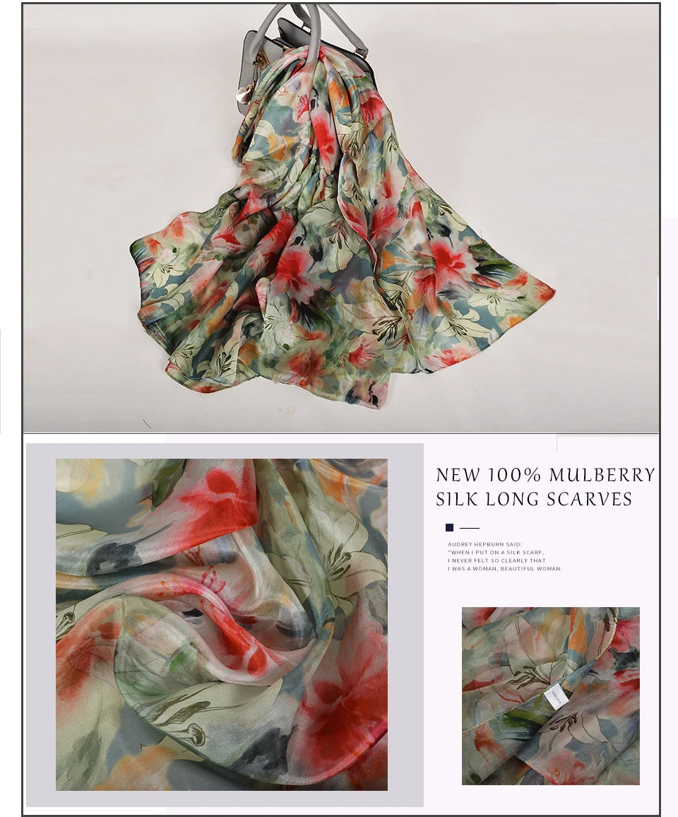 [BYSIFA] New Blue Green Silk Scarf Shawl Women Fashion Brand 100% Pure Silk Long Scarves Autum Winter Warm Neck Head Scarf Hijab