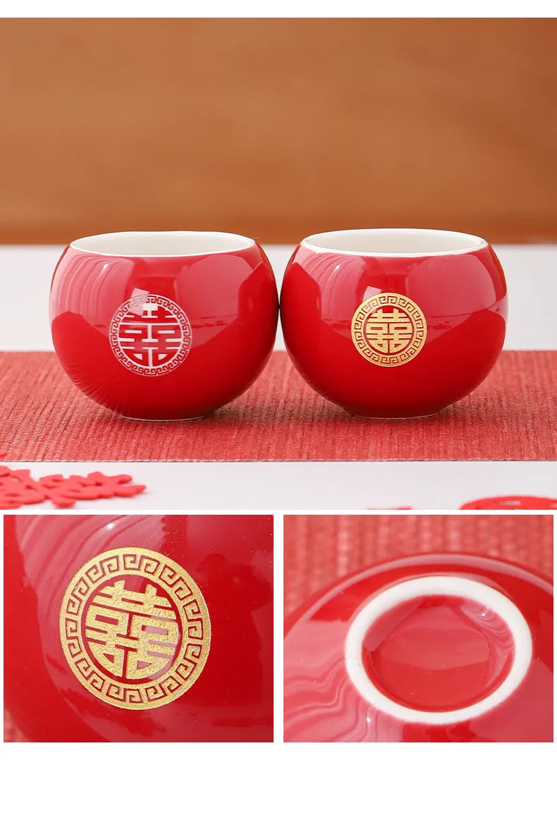 Red Ceramic Tea Set, Chinese Wedding Tea Set, Handmade Tea Pot Set, Special Customized Home Porcelain Beauty Tea Cup Set