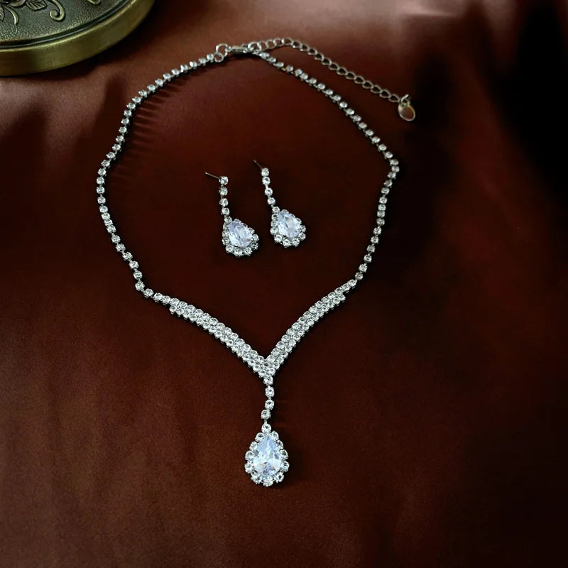 Colorful Rhinestonewater Drop Round Flower Necklaces for Women Vintage Advanced Collar Chains Aesthetic Dainty Jewelry Wholesale