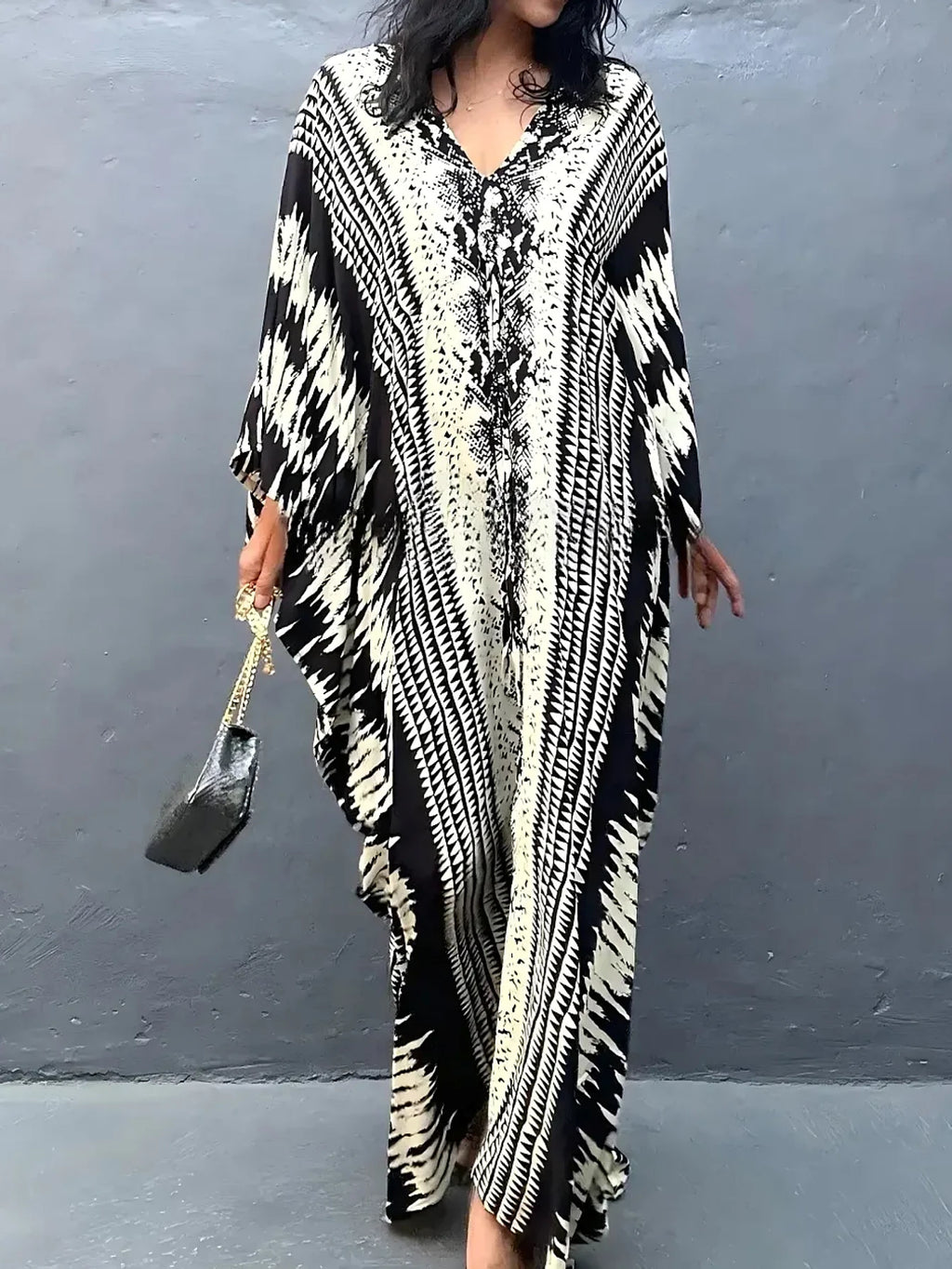 MAKABO Kaftan Dresses for Women, V Neck Moo Moos Colorful Print Cover Ups Caftan Beach Dresses for Swimwear
