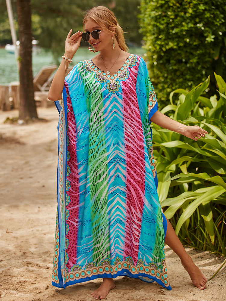 Women's Long Caftans Print Bathing Suit Cover Up Casual Beach Maxi Dress Abaya Beach Outfits Boho Clothes