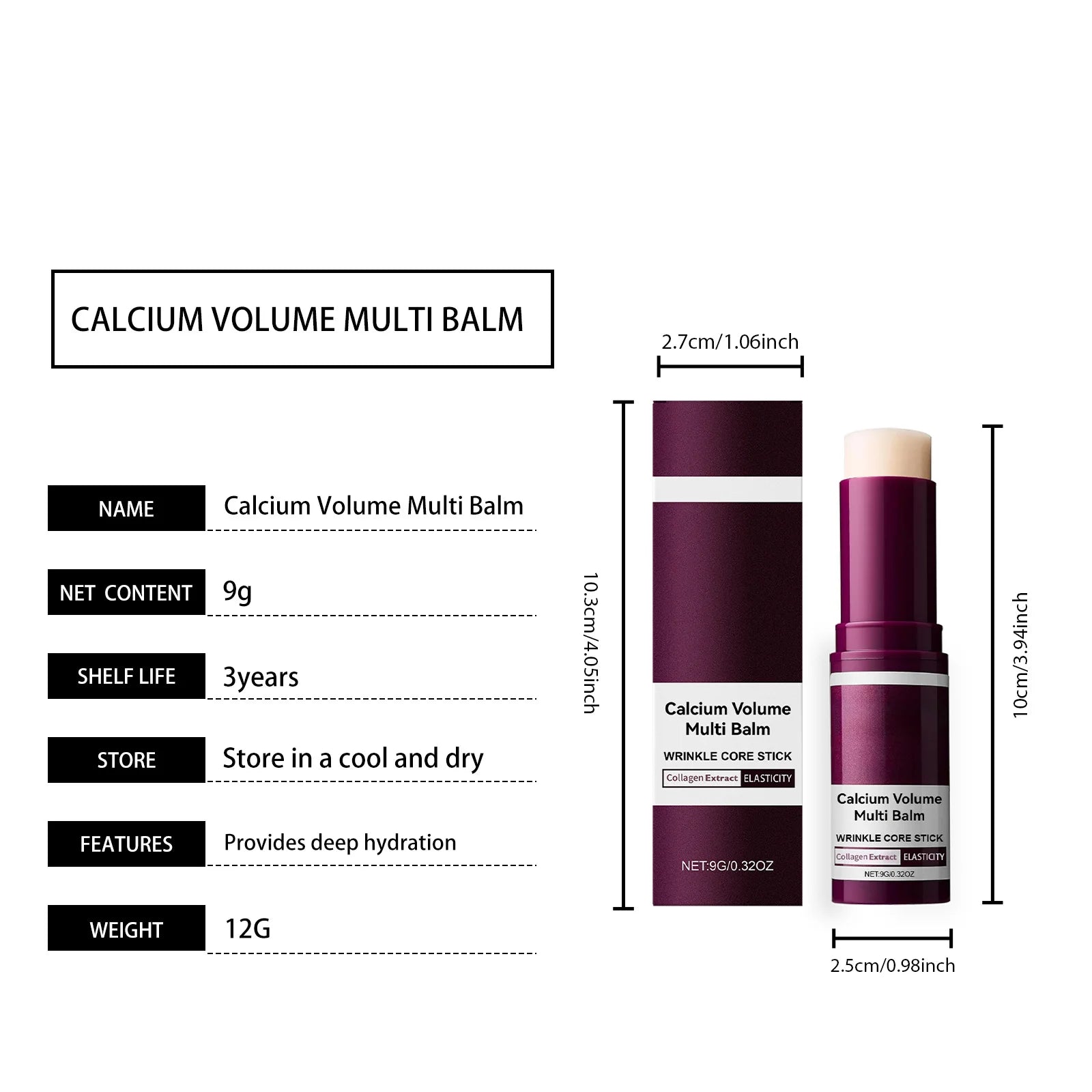 Calcium Volume Multi Balm Deep Hydration Face Skin Elasticity Enhanced Puffy Eyes Treatments Anti Wrinkle Collagen Balm Stick 9g