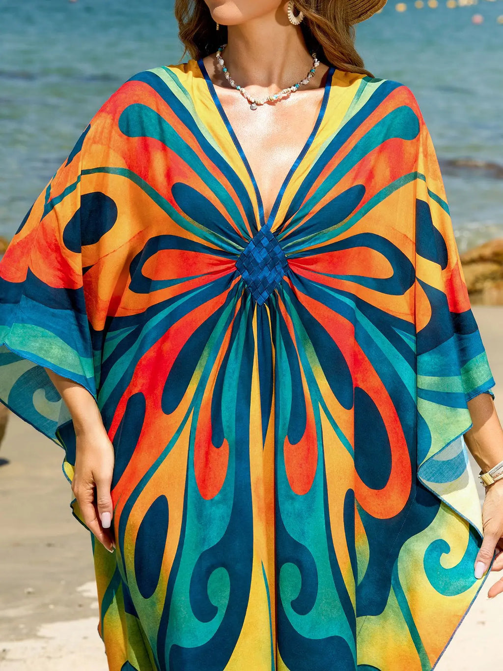 Caftans for Women Summer Beach Kaftan Dresses Tie Dye Printed Hand Woven Cover Ups for Swimwear Hot Sales