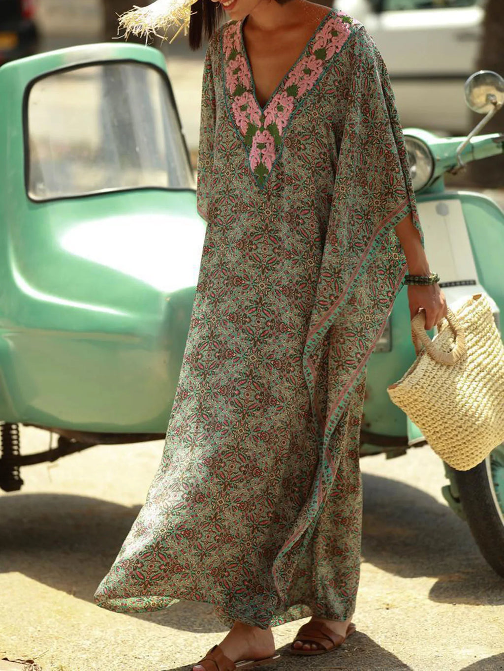 Quick-Dry Ombre Loose Plus Size Beach Kaftan Dress Bikini Cover-Up for Resort