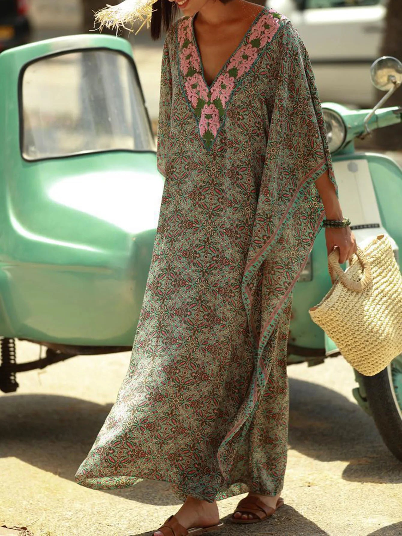 Quick-Dry Ombre Loose Plus Size Beach Kaftan Dress Bikini Cover-Up for Resort