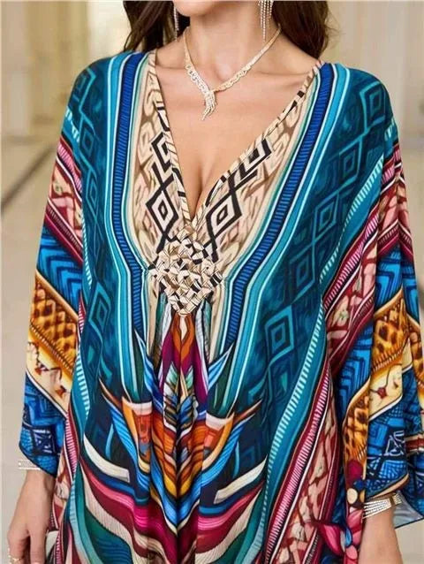 New 2025 Women's Cotton Beach Cover up Loose Kimono Sle Printed Sarong Swimwear Beach Coat Cross-Border Sports Fitn
