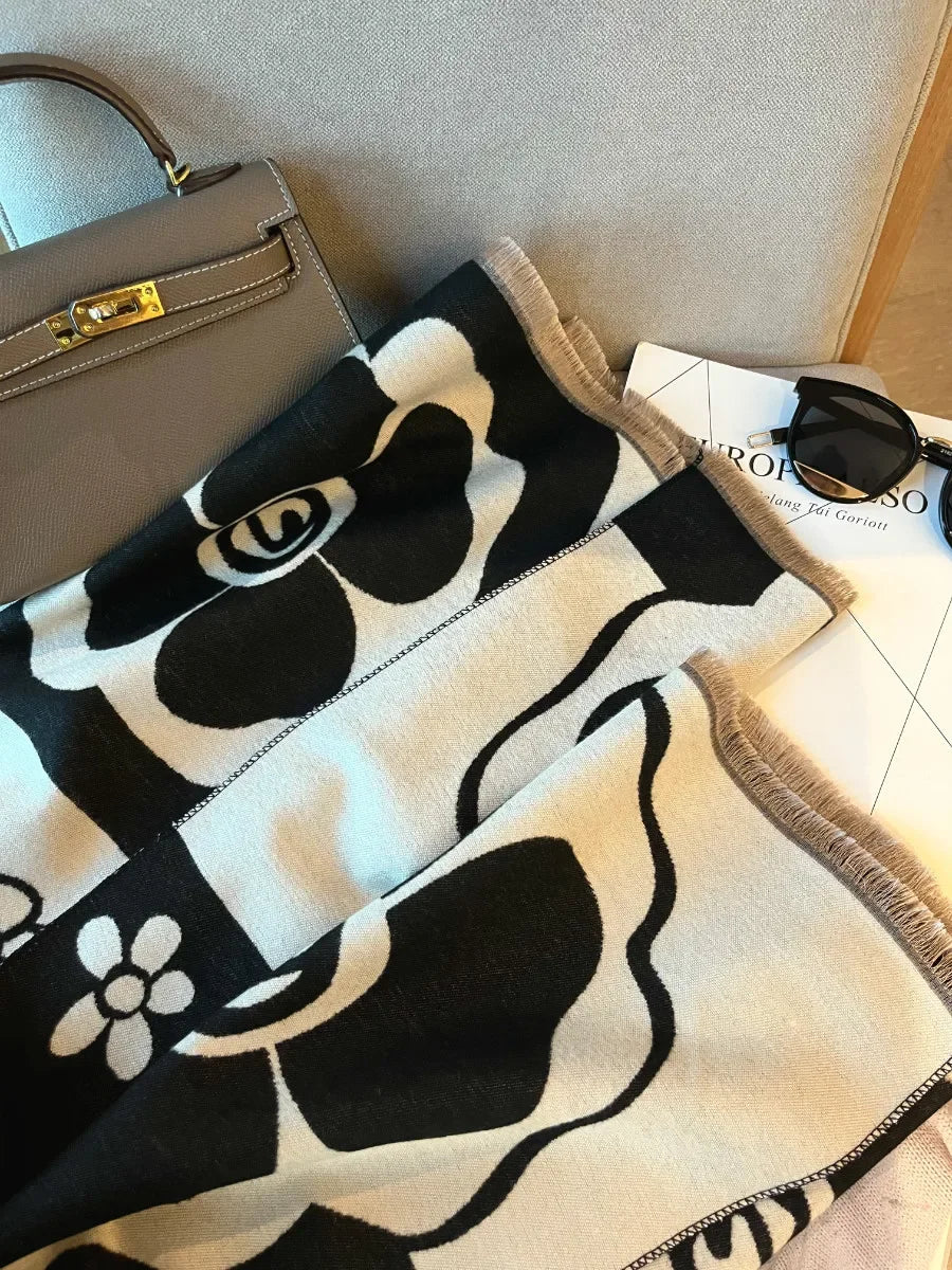 Elegant Women Flowers Soft Acrylic Cashmere Scarf Shawl Autumn Winter Neckerchief Spring Summer Travel Cape Long