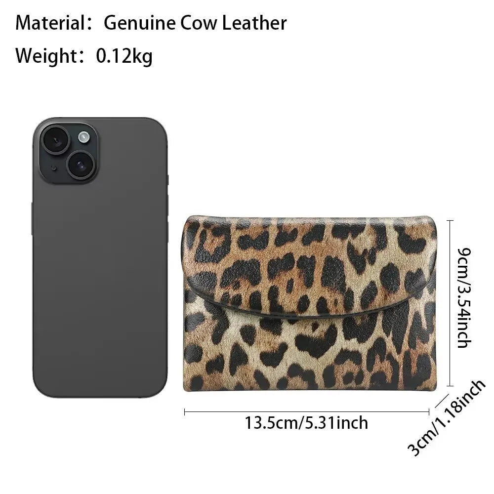 New Short Women's Wallet Coin Pocket Leopard Pattern Women's Wallet with Magnet and Photo Slot Suitable for Girls