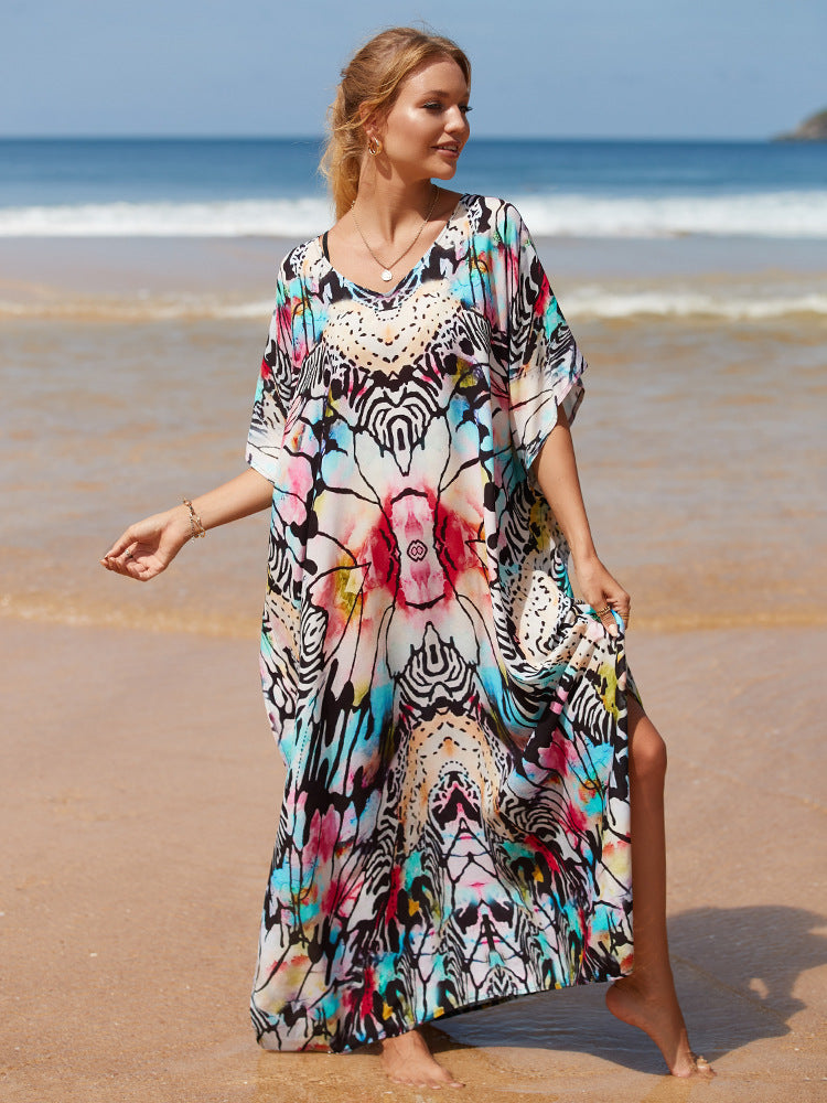 Women's Long Caftans Print Bathing Suit Cover Up Casual Beach Maxi Dress Abaya Beach Outfits Boho Clothes