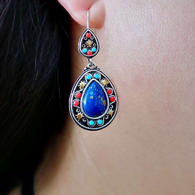 Gorgeous Silver Color Water Drop Earrings Inlaid Natural Stone Dangle Earrings for Women Bridal Engagement Wedding Jewelry Gifts